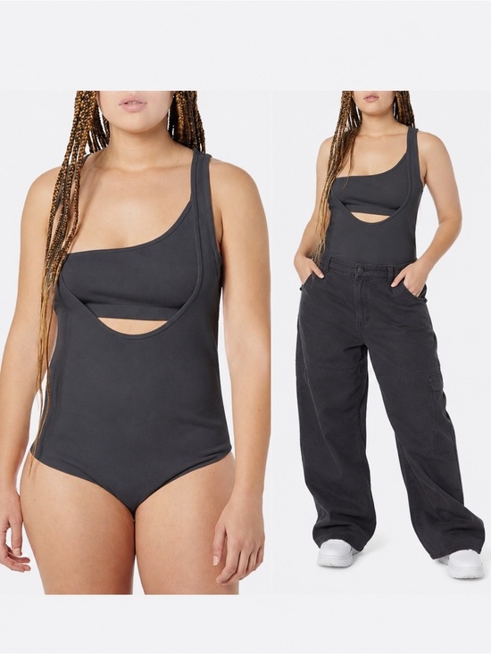 Rare self Tops - Rare/Self All-Gender Two Piece Ribbed Tank Bodysuit – Gray, Size 6,Brand New